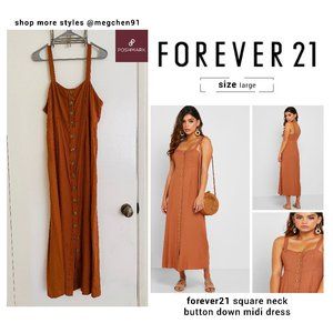 FOREVER21 Rustic Square NeckButton Down Midi Dress
